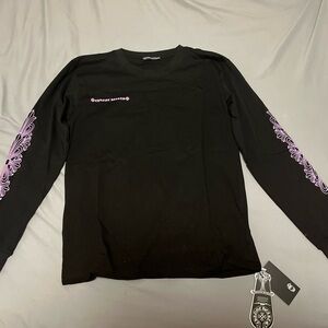 Chrome Hearts Black Shirt with Purple Sleeve Designs